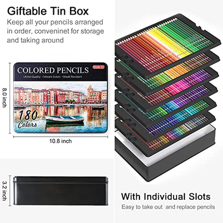 Shuttle Art 180 Colored Pencils, Soft Core Coloring Pencils Set with 4 Sharpeners, Professional Color Pencils for Artists Kids Adults Coloring Shuttle Art