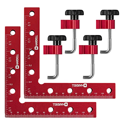 HARDELL 90 Degree Positioning Squares Right Angle Clamps 5.5" x 5.5"(14 x 14cm) Aluminum Alloy Woodworking Carpenter Corner Clamping Square Tool for - WoodArtSupply