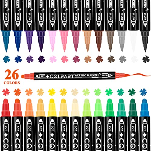 colpart 26 Colors Dual Tip Acrylic Paint Pens Markers，Premium Acrylic Paint Pens For Rock Painting Wood Canvas Plastic Stone,With Medium Tip and