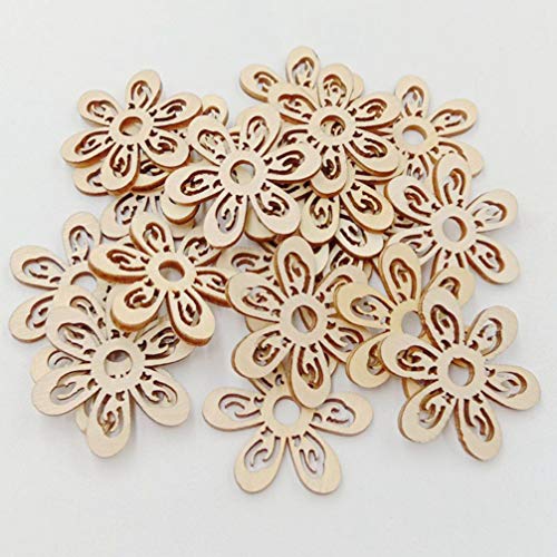 HEALLILY 20 Pcs Flower Wood Shapes Craft Wooden Slices DIY Unfinished Wood Ornament for DIY Art Home Decoration HEALLILY