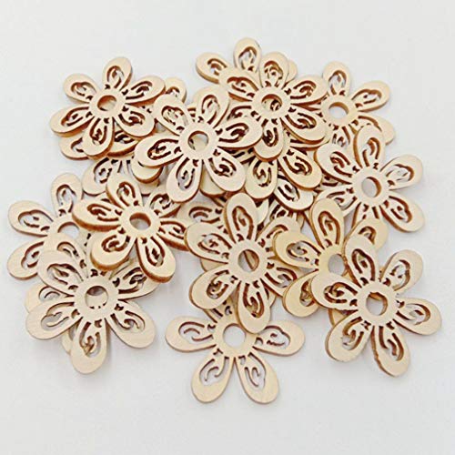 HEALLILY 20 Pcs Flower Wood Shapes Craft Wooden Slices DIY Unfinished Wood Ornament for DIY Art Home Decoration