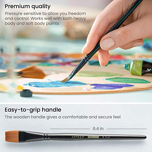 Arteza Paint Brushes, Set of 12, Premium Synthetic Acrylic & Oil Paint Brushes with Brass Ferrules & Wooden Birch Handles, Painting Art Supplies for - WoodArtSupply