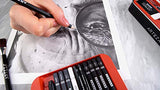 Arteza Drawing Set for Adults, Set of 33 Artist Sketching Tools, 20 Graphite & 4 Charcoal Sketch Pencils, 1 Fineliner, 3 Blenders, 1 Sharpener, 3 ARTEZA