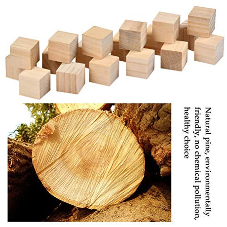 BUYGOO 120Pcs Wood Square Blocks, 1inch Blank Wooden Cubes Natural Solid Cube Wood Blocks for Crafts and DIY Décor, and DIY Projects BUYGOO