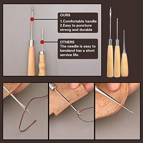 TLKKUE Leather Working Tools Leather Sewing Kit Leather Craft Tools with Storage Bag, Groover, Stitch Wheel, Waxed Threads, Awl, Needles, Manual, - WoodArtSupply