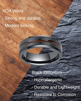 LerchPhi 8MM Custom Engrave Valentines Day Gift for Him Mens Wedding Band KOA Wood Inlay Black Zirconium Stepped Edge Unisex Promise Ring Size 10.5 LerchPhi