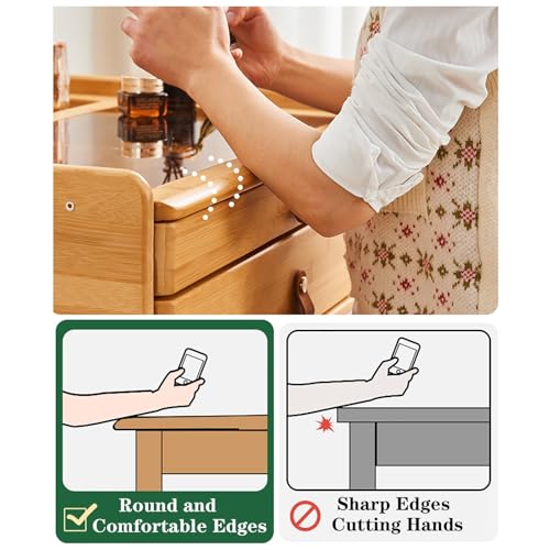 Dressing Table with Mirror and Drawers Bamboo Vanity with Stool Makeup Vanity Table Genuine Leather Handles Comfortable to Touch Silent Slide No QQB