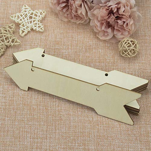 20pcs Arrow Shape Unfinished Wood Sign Blank Arrow Hanging Wooden Plaque DIY Craft Project Wood Sign with Rope Door Wall Art Decorative, 7.9x2 Inch JANOU