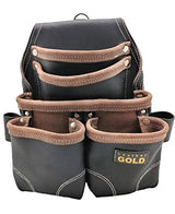 LEATHER GOLD Nail Pouch | Leather Tool Pouch 3150DP, 5 Pockets, Black, Oil-Tanned Leather, Heavy Duty Carpenter Tool Belt with Reinforced Seams and 2 Leather Gold
