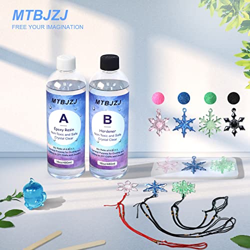 Epoxy Resin, 32OZ Crystal Clear Epoxy Resin Kit for Beginners - Not Yellowing and No Bubble Self Leveling for River Table Tops, Jewelry Making, DIY, MTBJZJ