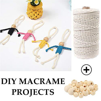 120pcs Macrame Kits for Beginners 3mm x 109yards Natural Cotton Macrame Cord with Wooden Beads & Rings,Wooden Sticks,Metal Rings Macrame Supplies - WoodArtSupply