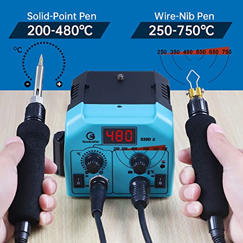 Goodcrafter Pyrography Pen Wood Burning Kit Station 200~480°C (with Temp Display)/Wire-Nib 250~750°C Temperature Adjustable with 20 Nibs, 53 Solid Goodcrafter