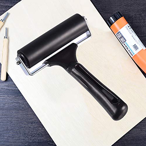 Hard Rubber Brayer Roller,Anti Skid Tape Construction Tool for Printmaking Wallpapers Stamping Gluing Application (3.8 Inch) Rocutus