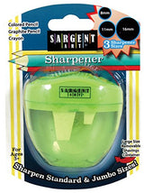 Sargent Art 3 Manual Hole Pencil Sharpeners - 3 Holes With Lid - Portable Colored Pencil Sharpener - Jumbo - Green - Easy Grip Oval Shape Sargent Art