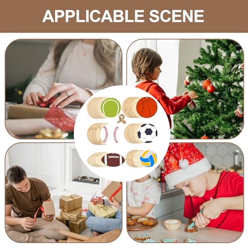 Football Ornaments, 42pcs Wood Pieces Sports Ball Cutouts, Football Volleyball Baseball Basketball Rugby Tennis Shaped Wood Chips, Wooden Chip Vansza