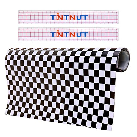 Tintnut Chessboard Permanent Vinyl Roll - 12 inch x 5ft, Checkered Racing Adhesive Vinyl Compatible with Cricut Machine, Black and White Permanent Tintnut