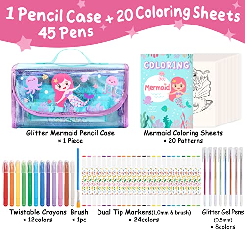 Glitter Mermaid Marker Set with Pencil Case - 56 PCS Scented