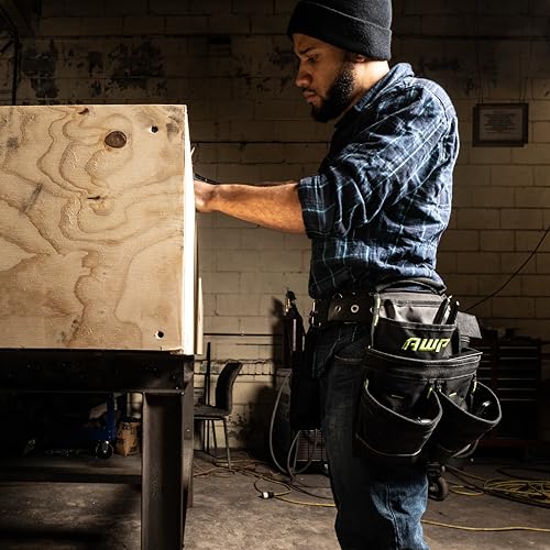 AWP Carpenter Tool Rig with Carry Handles, Premium Tool Belt, Air-Mesh Padded Belt Fits Waists Up to 50 Inches,Black AWP