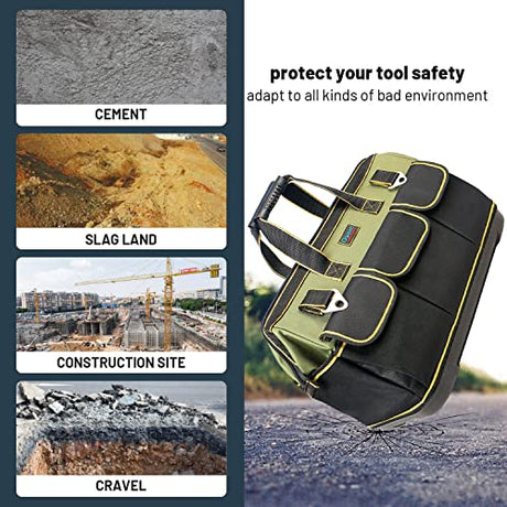 Tool Bag, Ounic 20 Inch Large Heavy Duty With Wide Mouth and Waterproof Strong Molded Base tool Organizer with Adjustable Shoulder Strap Specially Ounic