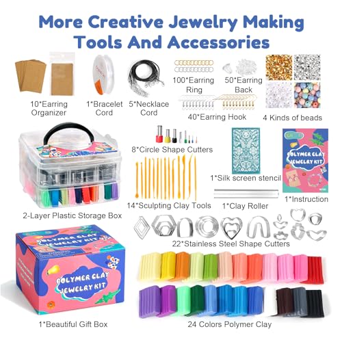 Polymer Clay Earring Making Kit, With 24pcs Baking Clay, 32pcs