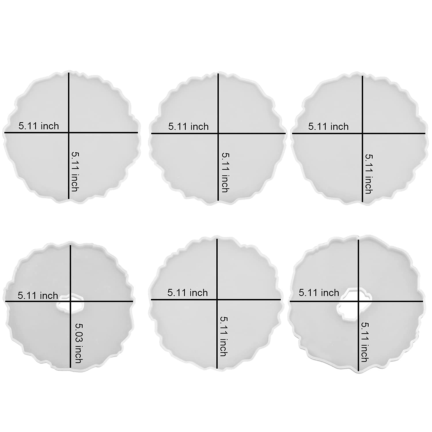 ResinWorld 6 Pack Geode Coaster Molds for Resin + Large Tray Mold with Handles, Rectangle Silicone Tray Molds - WoodArtSupply