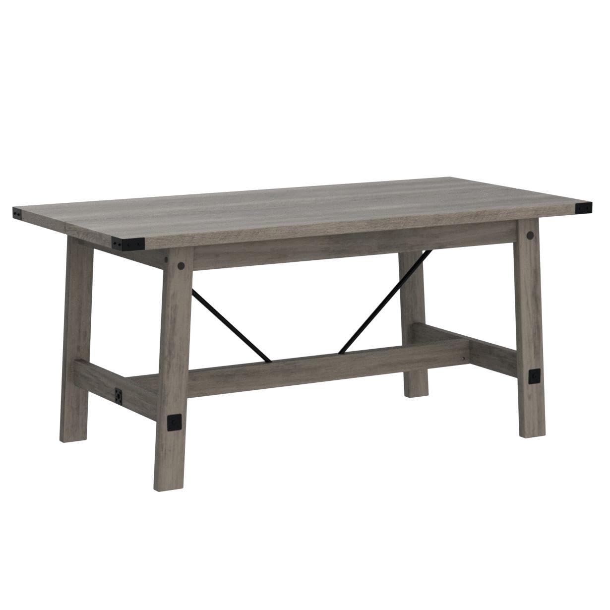 WAMPAT 6 Person Modern Dining Room Table, 67.7 Inch Rectangular Wood Kitchen Table, Rustic Grey