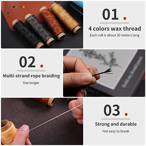 Leather Sewing Kit, Leather Working Tools and Supplies, Leather Working Kit with Large-Eye Stitching Needles, Waxed Thread, Leather Upholstery Repair - WoodArtSupply