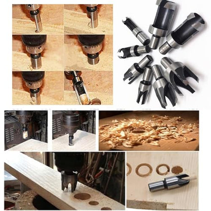 8Pcs Wood Plug Cutter Drill Bit Set, High Carbon Steel Titanium Coated Woodworking Chamfer Drill Bits Straight and Tapered Taper 6mm/ 10mm/ 13mm/