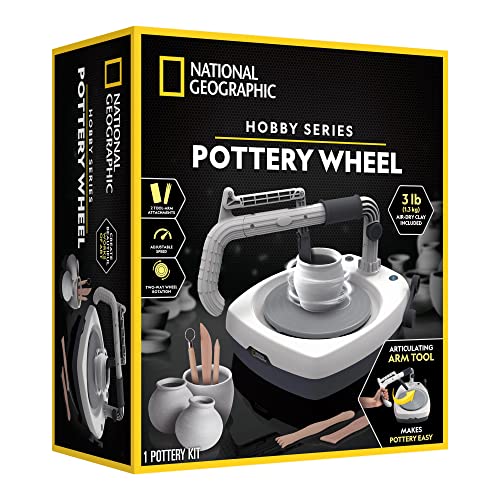 NATIONAL GEOGRAPHIC Hobby Pottery Wheel Kit - 8" Variable Speed Pottery Wheel for Adults & Teens with Innovative Arm Tool, 3 Lb Air Dry Clay & Art - WoodArtSupply