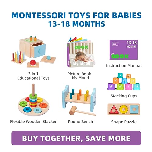  TOOKYLAND Montessori Toys for 1 Year Old, 8 in 1 Learning  Educational Set Wooden Toys (Includes Stacking Cups, 3 in 1 Educational  Box, Pound Bench, Shape Puzzle and More)… : Toys & Games