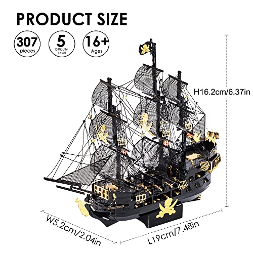 Piececool 3D Metal Puzzles for Adults, Black Pearl Pirate Ship Model Kits with DIY Tools, Watercraft Metal Model Building Kit for Birthday Piececool