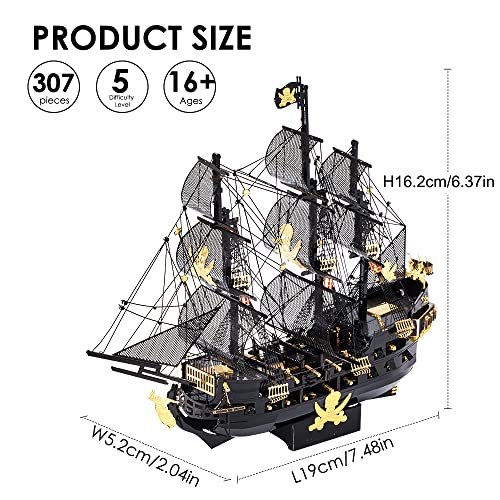 Piececool 3D Metal Puzzles for Adults, Black Pearl Pirate Ship Model Kits with DIY Tools, Watercraft Metal Model Building Kit for Birthday - WoodArtSupply