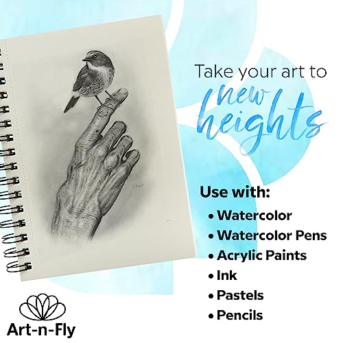 Art-n-Fly 5.5 x 8.5 in Watercolor Sketchpad Mini Book - 2 Pack x 35 Sheets Each- Spiral Bound and Microperforated - 300gsm / 140lb 8.5x5.5' Art-n-Fly