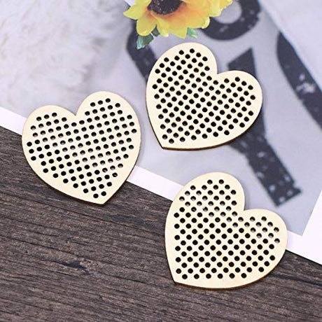 Amosfun 20pcs Heart Shaped Wooden Hanging Tags Blank Hole Paved Cross Stitch Ornament Crafts for DIY Engraving Amosfun