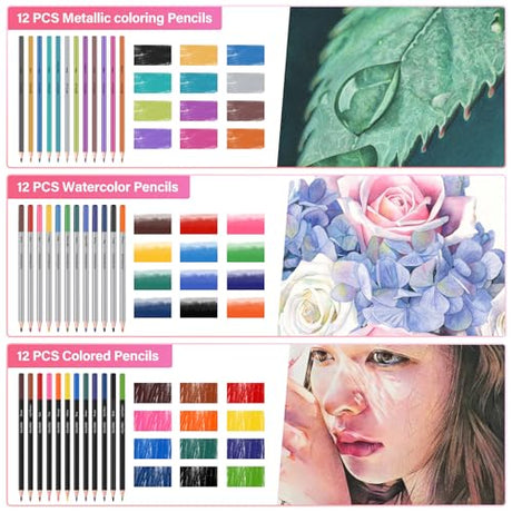 Vobou 72pcs Art Supplies Set, Colored Drawing Pencils Art Kit- Sketching, Graphite Pencils With Portable Case, Ideal School Art Supplies for Artists Vobou