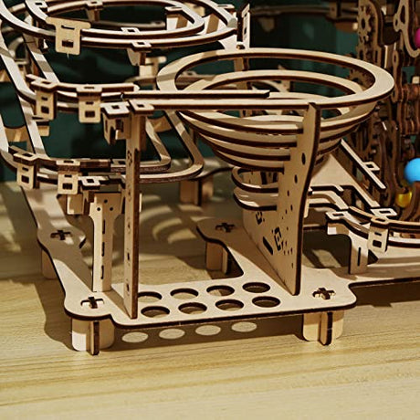 Wooden Marble Run Kit - 3D Puzzle Wood Colored Balls Run Stepped Hoist with 3-Stepped Lift Mechanism - Kinetic DIY Marble Run Wooden Puzzle ROEOLNIL