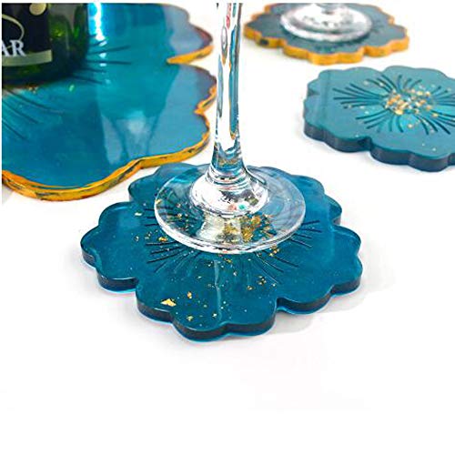 Resin Coaster Molds, Large Silicone Flower Shape Tray Coaster Resin Molds Kit for DIY Epoxy Resin Casting, Agate Coasters, Home Decor Making (6pcs) KAOAORESIN