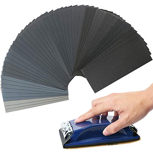 LotFancy Sandpaper 60 to 5000 Grit, 108PCS 9 x 3.6” Dry Wet Sand Paper with Sanding Block, Silicon Carbide Sanding Sheet Assortment, for Automotive LotFancy