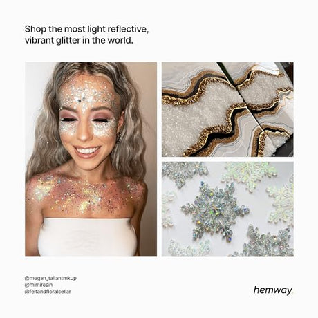 Hemway Polyurethane & Epoxy Resin Glitter 100g / 3.5oz Metallic Crystal Flake Additive for Flooring Jewelry Tumblers Glass Pigment - Fine (1/64" Hemway