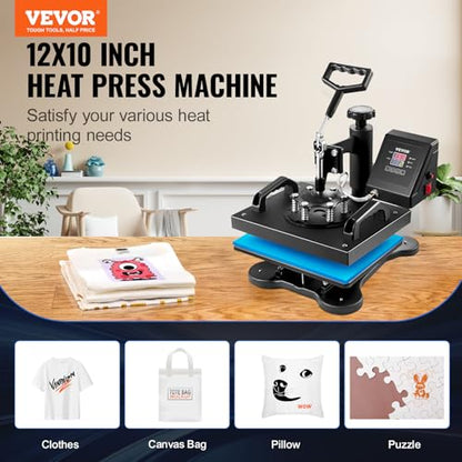 VEVOR Heat Press, Clamshell 12x10in Sublimation Transfer Printer, Digital Precise LCD Control Printing, Vinyl Heat Press for T-Shirts Bags Garments