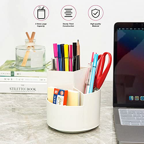 Siveit Desk Pencil Pen Holder, Desk Organizers 3 Slots 360-Degree Rotating Pen Holder for Desktop Storage Stationery Supplies Organizer, Home, Siveit
