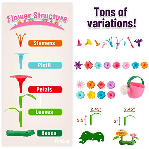 FUNZBO Flower Garden Building Toys for Girls - Toddler Toys for 3, 4, 5, 6, 7 Year Old Girls Gifts, Stacking Toys for Toddlers, Toddler Out Door FUNZBO
