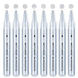 Silver Paint Pen Acrylic Markers: 8 Pack Acrylic Silver metallic Marker Pens for Art Project, Drawing, Rock Painting, Stone, Ceramic, Wood, Cards AKARUED