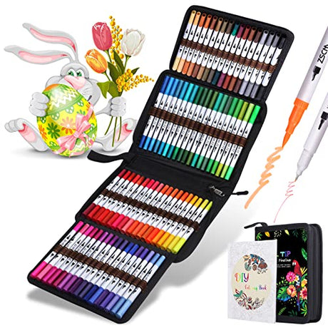 Duo Tip Brush Markers Art Pen, ZSCM 72 Colors Artist Fine Brush Tip Coloring Pens Markers for Easter Eggs Painting, Adult Coloring Books, Drawing ZSCM QUALITY DECIDES THE FUTURE