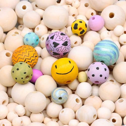 Wooden Beads, 1050pcs Natural Wood Beads Bulk Unfinished Round Wooden Loose Beads Wood Spacer Beads Wooden Round Ball for Craft Making Decorations