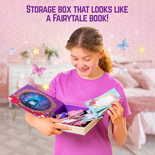 GirlZone Fairytale Writing Set, 45-Piece Fairy Stationery Kit with Paper Sheets, Cards, Stickers and Stampers in a Storybook Box, Magical Gift Idea GirlZone