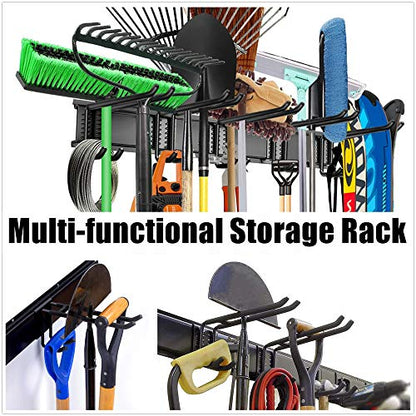 WALMANN Wall Mount Tool Organizer, Mop and Broom Holder, Garage Storage Rack, Heavy Duty Garden Tool Storage Organization System, Holds Up to 300lbs - WoodArtSupply