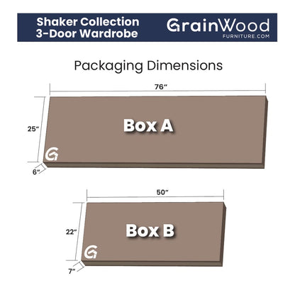 Grain Wood Furniture Shaker 3-Door Wardrobe, Walnut