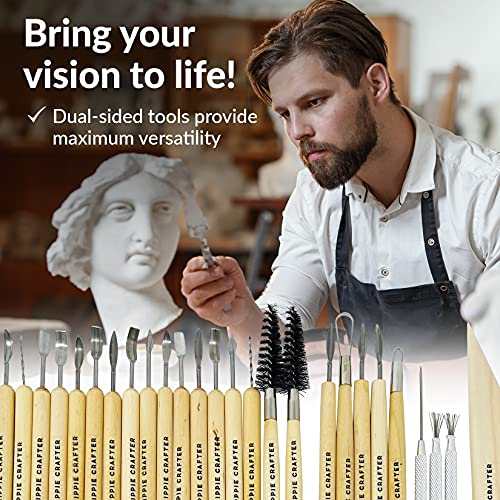 Pottery Tool Kit and Polymer Clay Tools Set for Modeling Sculpting Carving Tool Kit - 45 Pieces Ceramic Tools for Pottery Clay Sculpting Tools and HIPPIE CRAFTER