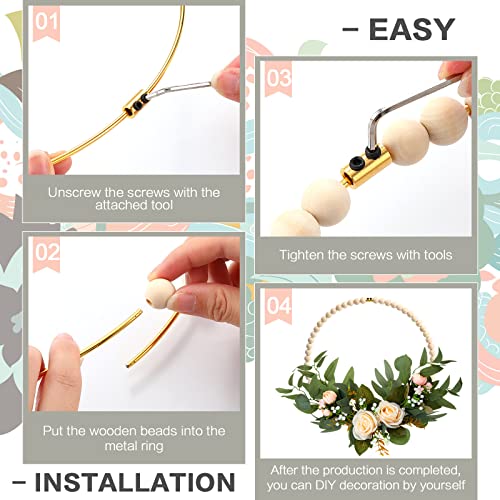 Huquary 10 Sets Wood Beads Wreath Wooden Hoops for Crafts Metal Rings for Crafts 10 Pcs 12 Inch Metal Floral Hoop Ring with 800 Pcs Wooden Beads for Huquary
